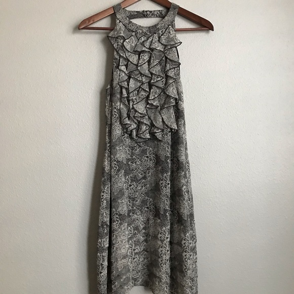 ECI | Ruffle Lace Pattern High Neck Dress | Size 6 - Picture 3 of 8